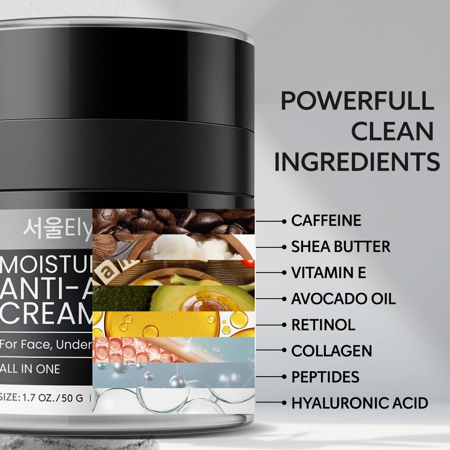 Korean 6 in 1 Face Cream for Men: Anti-Aging Skin Care Facial Moisturizer for Wrinkles Under Eye Bags Dark Circles Puffiness & Firming with Retinol Collagen Peptides Caffeine & Hyaluronic Acid, 1.7 oz