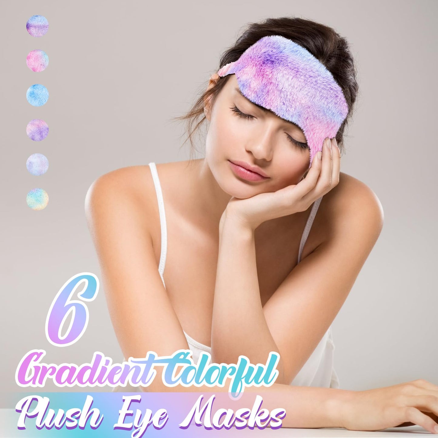 Geyoga 24 Pcs Plush Sleep Eye Mask Silk Furry Eye Covers for Sleeping Cute Sleep Mask Fluffy Comfortable Sleeping Blindfold for Travel Sleepover Nap Party Supply Girls Women, Rainbow Color