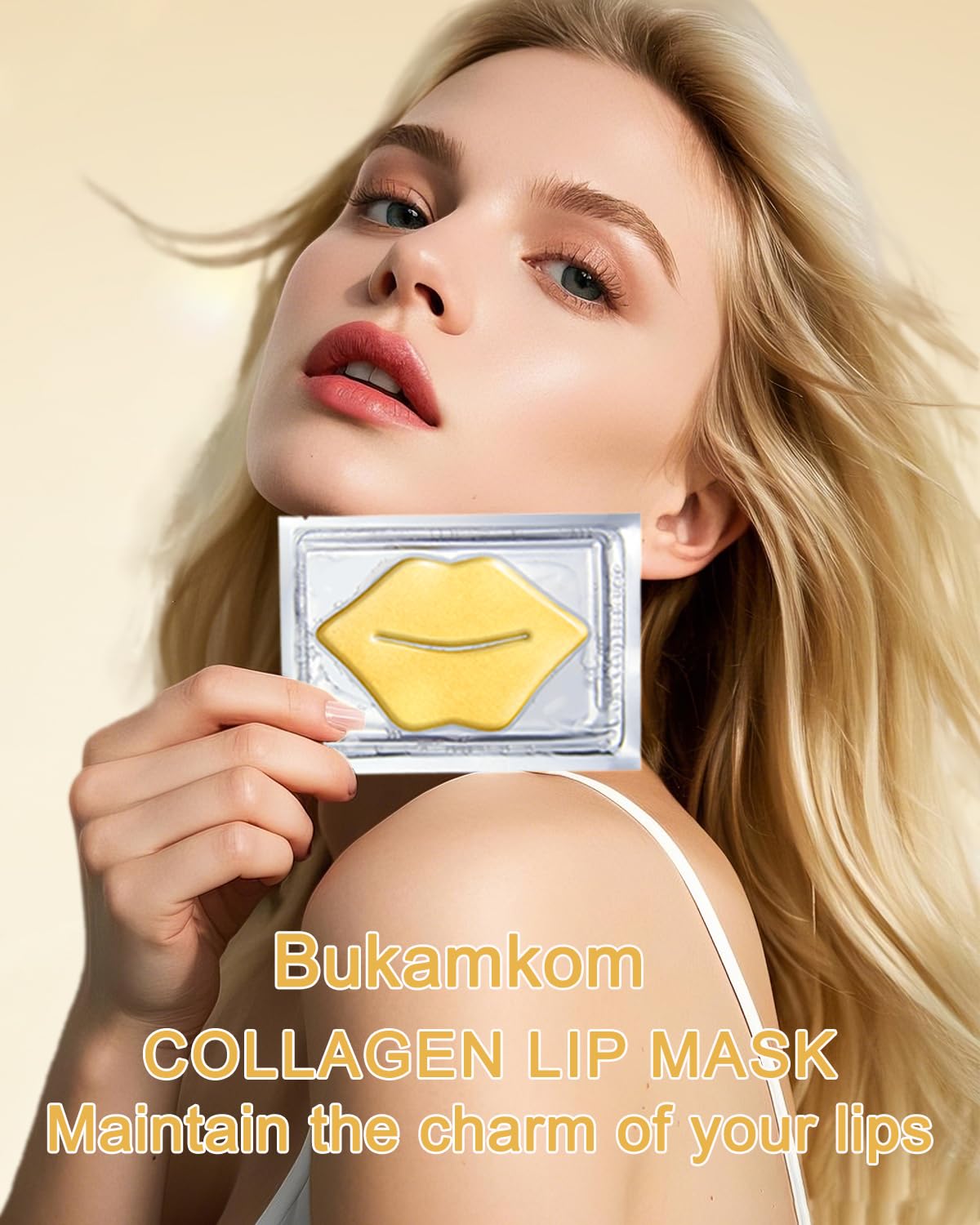Bukamkom Collagen Lip Mask Patches Golden Sheets 20 Pack,24k Gold Overnight Lips Masks Moisturized Lips,Soothing & Nourishing Moisture,Anti-Aging,Bulk Lip Patches masks Individually Wrapped