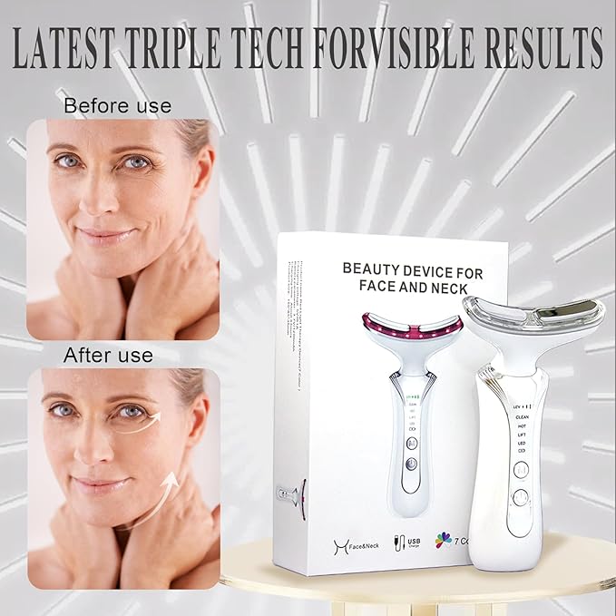 2025 New 7 in 1 Face Massager Tool, Red Light Therapy for Face and Neck, Portable Face Lift Device, Neck Massager for Double Chin Reducer