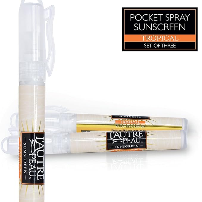 SPF 30 Sunscreen Spray Pen by L’AUTRE PEAU - Water Resistant Tropical Scent - Travel Size Sunscreen for Men, Women and Kids - Non Greasy Broad Spectrum UV Protection - Translucent Frost 3 Pack (10ml)