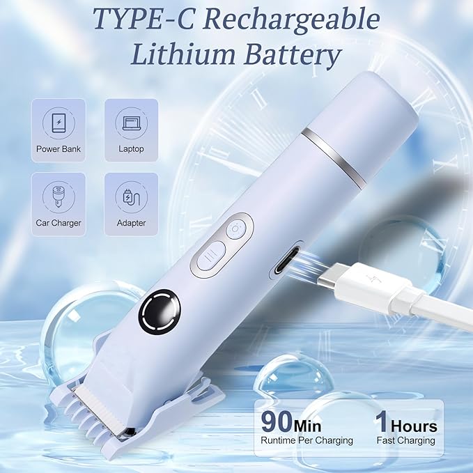 Bikini Trimmer for Women, 4 in 1 Wet/Dry Electric Razors for Women - Dual Head, Painless Rechargeable Portable Womens Razors for Shaving Set for Face, Nose, Eyebrows, Armpits, Bikini Area (Blue)