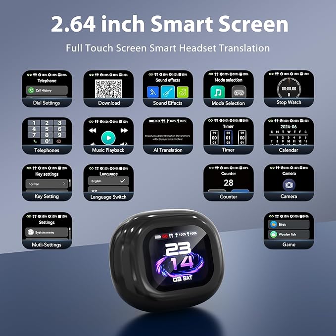 AI Language Translation Earbuds Real Time, 144 Language Translator Earbuds, OWS 3-in-1 with LCD Touch Screen & Charging Case, Wireless Bluetooth Open Ear Earbuds for Travel, Business, Learning