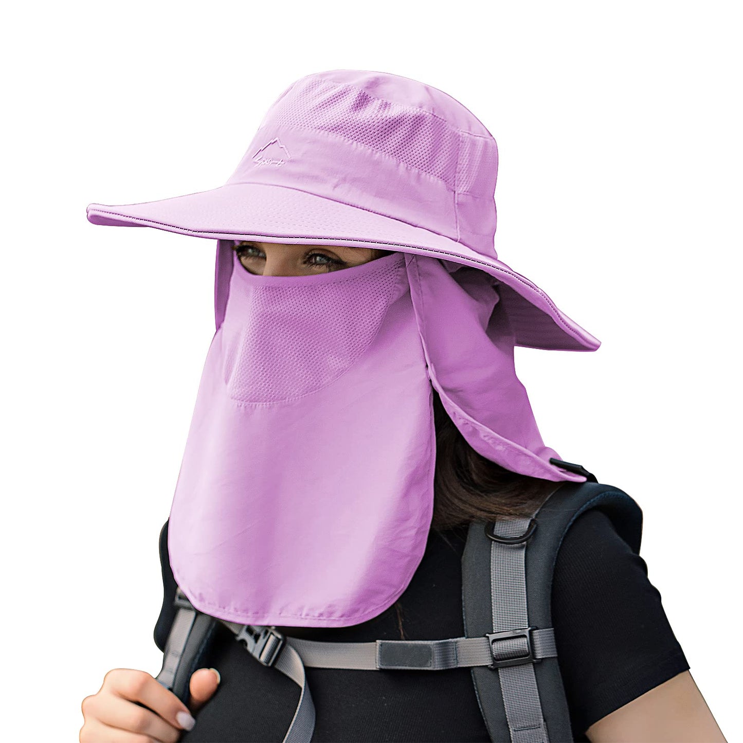UPF 50+ Sun Fishing Hat for Men Women Wide Brim Hat with Detachable Face Cover & Neck Flap Violet