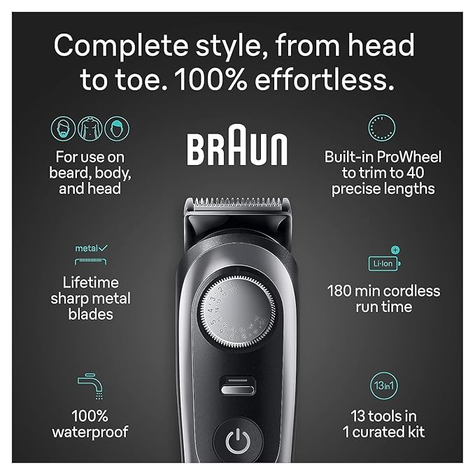 Braun All-in-One Men's Shaving Kit Series 9 9440, 13-in-1 Beard, Face, Nose, Ear Trimmer, Hair Clippers, Body Groomer and Manscaping