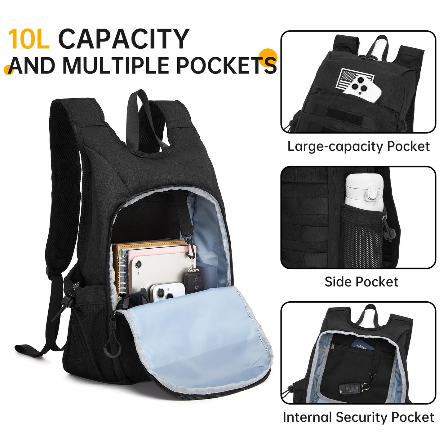 seyfocnia Small Hiking Backpack 10L Lightweight Foldable Daypack for Men Compact Travel Packable Waterproof Backpack for Outdoor Activities Day Hiking Traveling Biking Daily Use