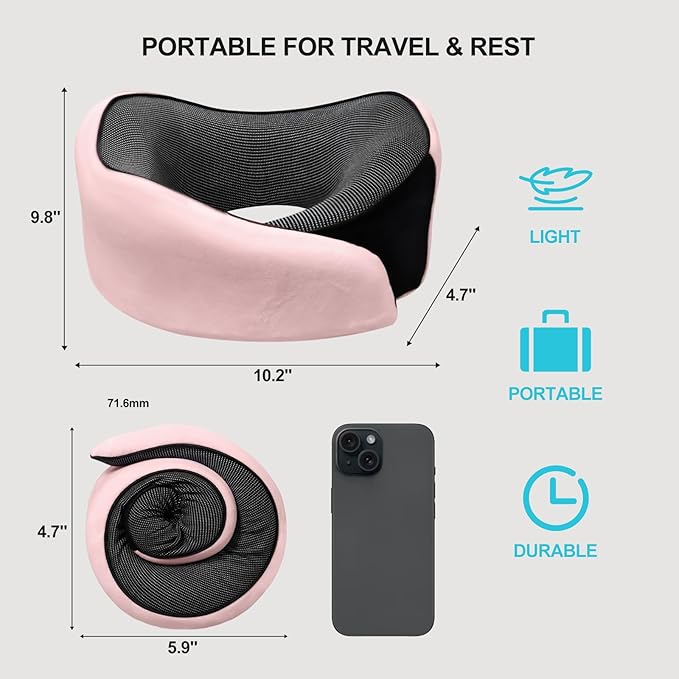 Travel Neck Pillow Airplane, Travel Pillow for Sleeping, Chin Support Flight Pillows, Ergonomic Design Memory Foam Pillows for Car, Soft Neck Surround Pillow (Pink)