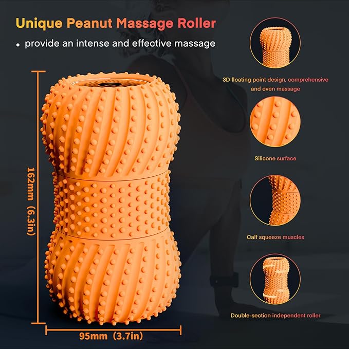 2 in 1 Vibrating Peanut Massage Ball with 6 Massaging Modes and Bluetooth Speaker, Rechargeable Vibrating Massage Yoga Roller Ball for Muscle Recovery, Orange