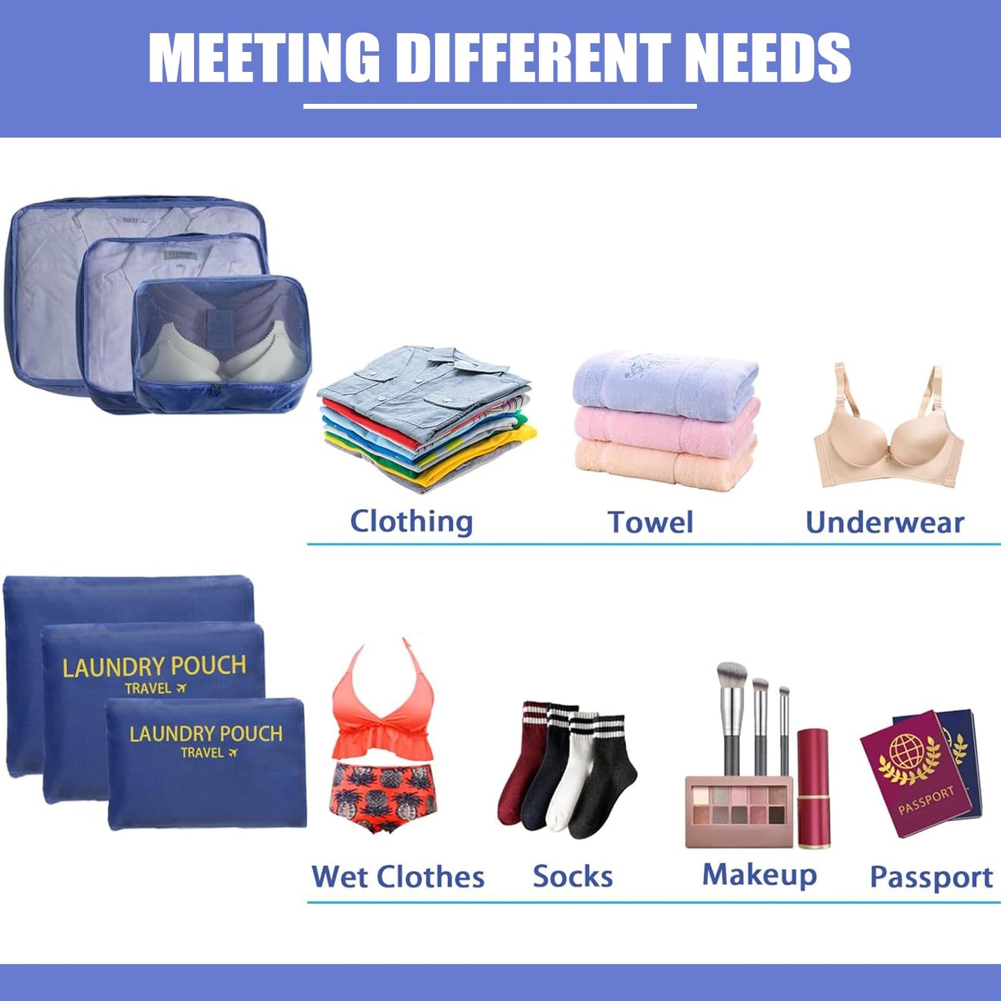 12 Set Travel Packing Cubes Luggage Packing Bags Reusable Lightweight Suitcase Organizer Cubes Set for Travel Accessories (Deep Blue+Grey)