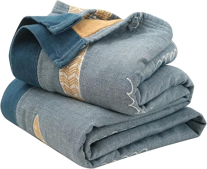 Boho 100% Organic Cotton Throw Blanket for Bed Ultra Soft Farmhouse Reversible Blanket for Bedroom Living Sofa Couch,Muslin Rustic Quilt for Home Decor Gift 60"x80"