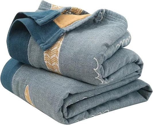 Boho 100% Organic Cotton Throw Blanket for Bed Ultra Soft Farmhouse Reversible Blanket for Bedroom Living Sofa Couch,Muslin Rustic Quilt for Home Decor Gift 60"x80"