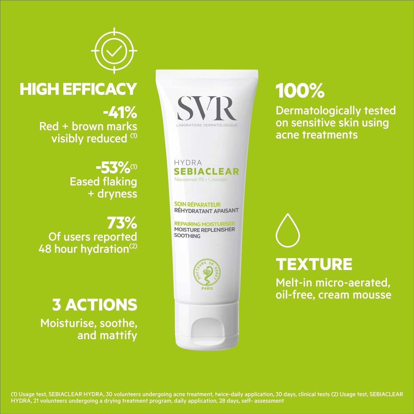 SVR Sebiaclear Moisturizing Face Cream - Soothing Moisturizer, Reduces the appearance of marks, with Niacinamide, Hyaluronic Acid and Ceramides for Oily Sensitive Skin, Non-Comedogenic. 1.4 oz.
