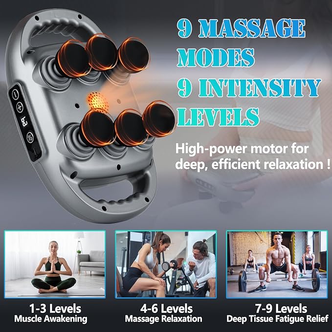 6 Head Massage Gun Deep Tissue with 9 Levels & 9 Modes, Electric Massager Tool for Legs, Arms, Waist, Back, Buttocks - Full Body Muscle Pain Relief, Ideal Gifts for Women, Men, Mom, and Dad