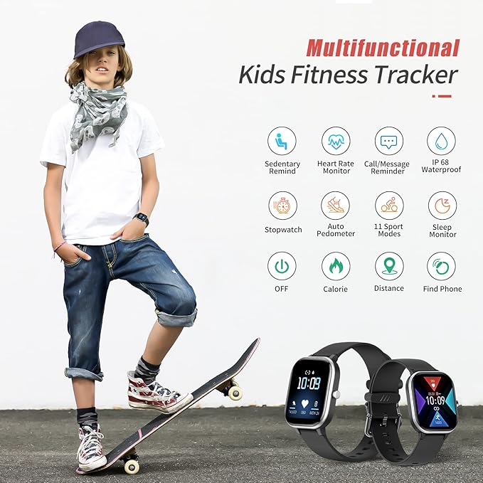 Kids Fitness Tracker Watch, IP68 Waterproof Smart Watch with 19 Sport Modes, Pedometer, Heart Rate Monitor, 19 Sports Modes, Great Gift for Kids