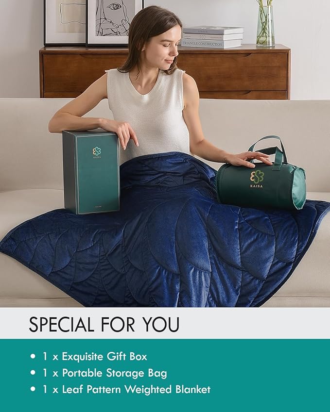 Kaisa Weighted Blanket for Adults(7 lbs, 41" x 53"), Soft Weighted Lap Blanket Machine Washable, Small Heavy Blankets with Glass Beads for Travel & Sleep,Navy Blue