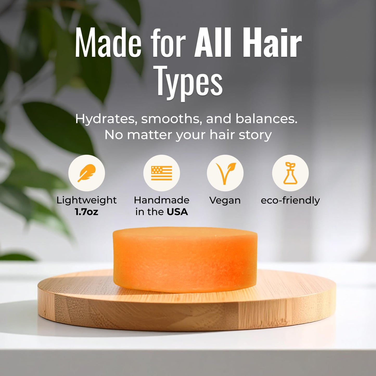 ZWS Essentials Sunshine Conditioner Bar, Vegan Solid Hair Conditioner for All Hair Types, with Pineapple, Mango, Cocoa Butter, Zero Waste, Travel-Friendly
