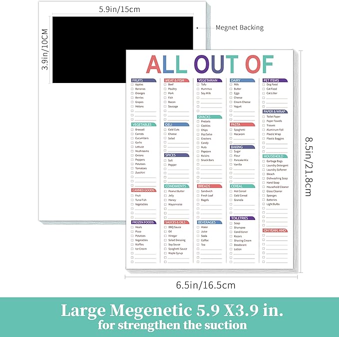 Kamoy All Out Of Grocery List Magnet Pad for Fridge, Shopping List Notepad for Fridge Magnets with Frutis/Vegetables/Canned Goods/Frozen Foods… Grocery List Notepad for Fridge B5(6.5"*8.5")
