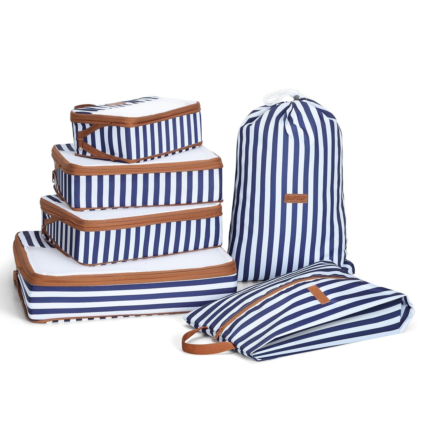 Lekespring Compression Packing Cubes for Travel – 6 Set Organizer Bags for Suitcase with Shoe Bag & Laundry Bag – Compression Travel Essentials for Women