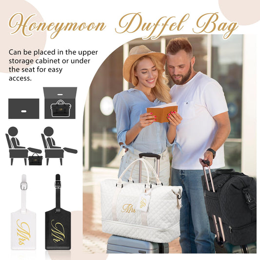 Dansydaisy 4 Pcs Mr and Mrs Duffel Bag with Luggage Tags Hubby and Wifey Bride Groom Honeymoon Weekender Bag for Wedding Gift(Mr and Mrs)