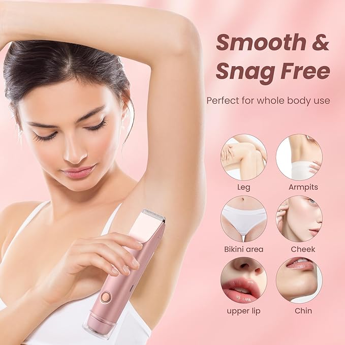 Bikini Trimmer for Women 2-in-1 Electric Razors for Pubic Hair Painless Wet & Dry Use Dual Head Electric Shaver for Women Support 60 Minutes Runtime for Facial Hair Removal & Body & Intimate Areas