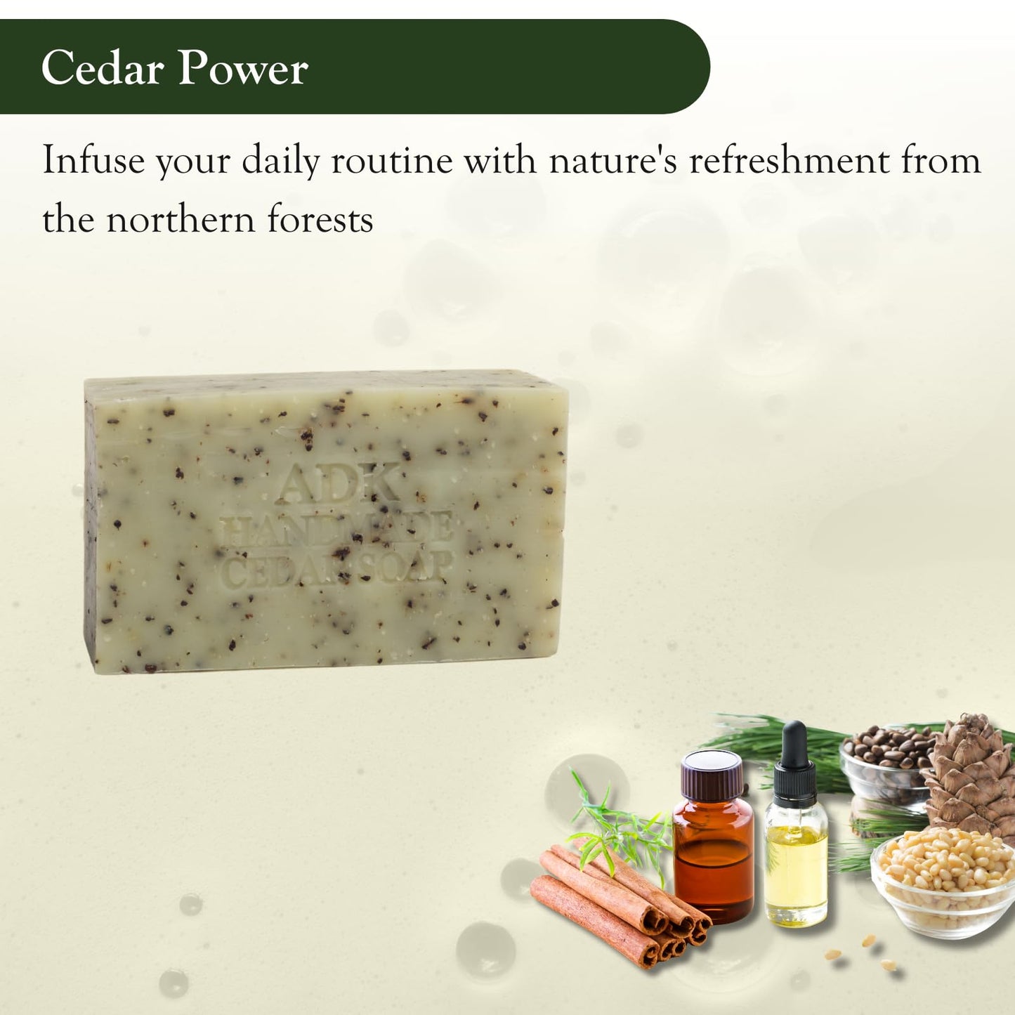 Adirondack Fragrance & Flavor Farm ADK Natural Cedar Soap Bar 4 oz., Handmade Vegan Olive Oil Body Soap for Dry and Sensitive Skin, Moisturising for Men, Women & Babies, Produced in the USA