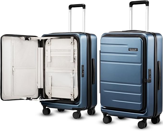 Checked Luggage Top Opening, FLO-Lite Expandable Polycarbonate Hard Shell Suitcase with Wheels(FLT, Blue, 24 Inch, 63L-70L)