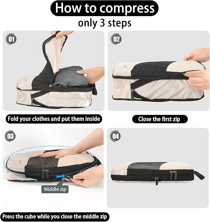6 Set Compression Packing Cubes For Travel- Effortless Organization&Space Saving Cube For Quick Packing And Unpacking,Travel Must Have Suitcase Essentials For Business Trip,Cruise,Camping,Vacation