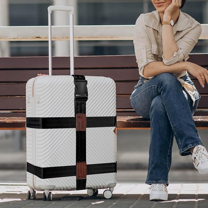 3-in-1 Luggage Straps Luggage Belt Strap, Luggage Straps for Suitcases TSA Approved, Bag Straps for Luggage,Suitcase Belt Strap. Wraps and Buckle Straps (Black 3-1)