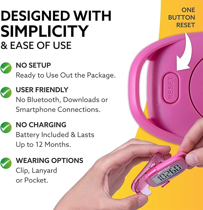 3DFitBud Simple Step Counter Walking 3D Pedometer by 3DActive with Clip, Lanyard Accurate Fitness Tracker for Men, Women & Elderly Daily Exercise - A420S