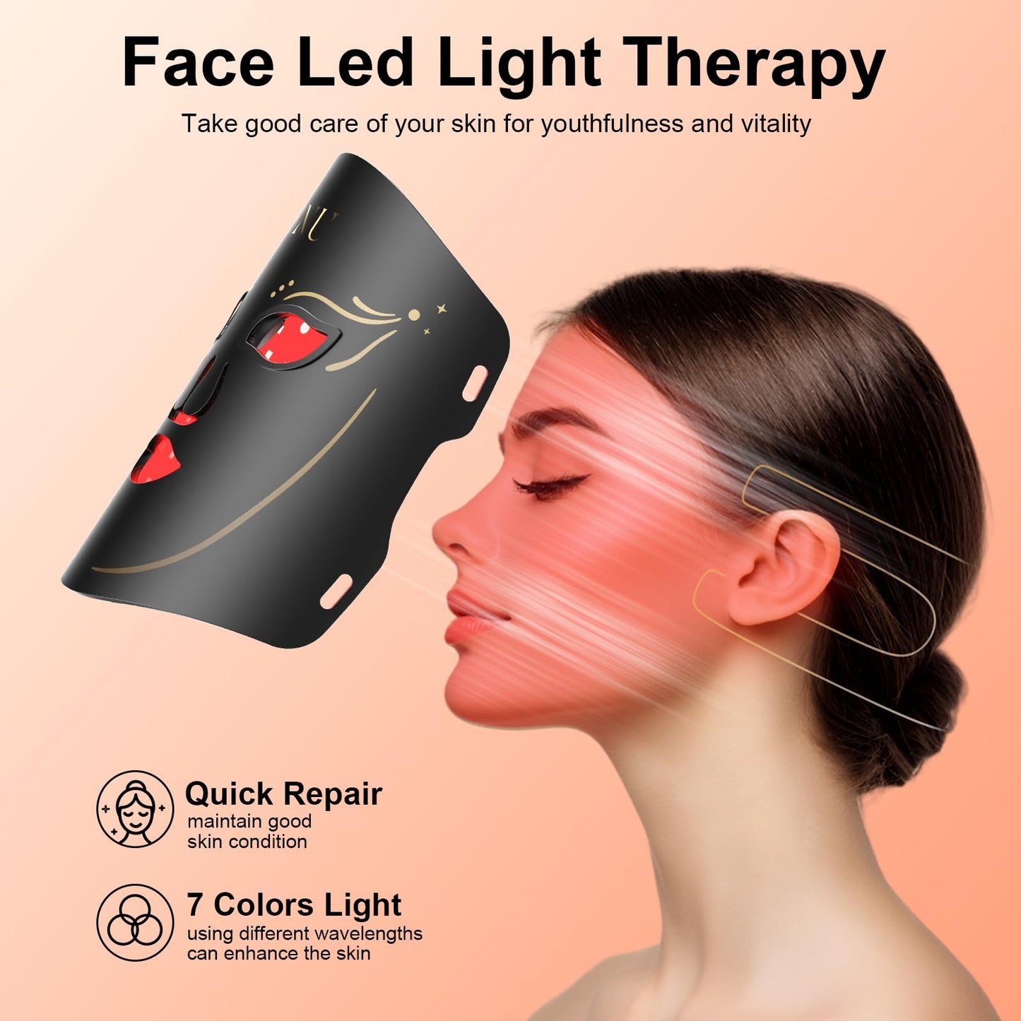 BNU Red Light Therapy for Face, 7 Modes Light Therapy Portable Led Face Mask with 105 LED Beads, 1500mAh Remote Control, Timing Function, 850NM Infrared Red Light Therapy at Home