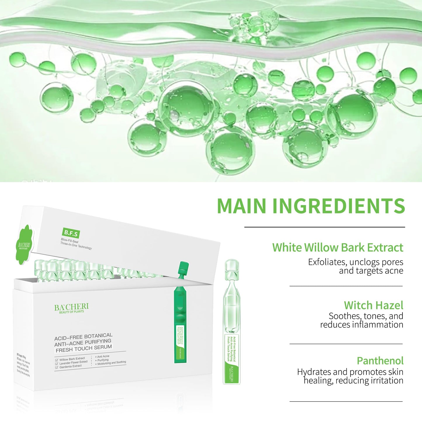 Gentle Botanical Acne Treatment for Face – Acid-Free Spot Facial Serum with Niacinamide & Witch Hazel, Soothes Redness & Controls Breakouts for Sensitive, Oily & Acne-Prone Skin – 1.2 ml × 30 Ampoules