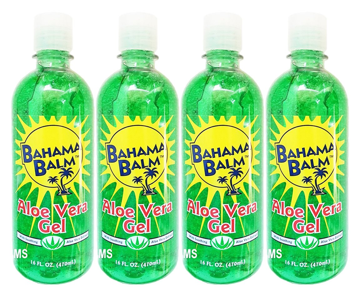 Set of 4 Bahama Balm 16oz Aloe Vera Gel After Sun Skin Care - Cools & Soothes - Helps Minimize Drying and Peeling Skin!