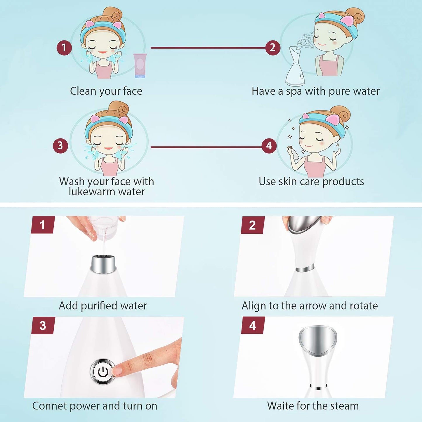 Totexil Facial Steamer for Facial Deep Cleaning, Moisturize, Unclog Pores, Face Spa, Nano Ionic Humidifier, Home Facial Warm Mist Face Steamer with Blackhead Removal Kit, Brush, Hair Band