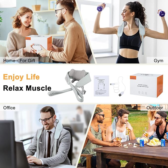 Cordless Shoulder Massager with Heat, Shiatsu Back and Neck Massager, Electric Deep Tissue 5D Kneading Massage Pillow for Shoulder, Leg, Body Muscle Pain Relief, Gifts for Men Women Rechargeable