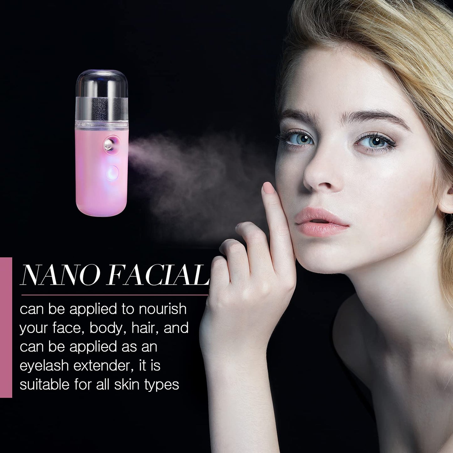 Honoson 2 Pieces Nano Facial Mister 30 ml Mini Face Humidifier Portable Facial Sprayer USB Rechargeable Handy Skin Care Machine for Face Hydrating, Daily Makeup (Black and Pink)