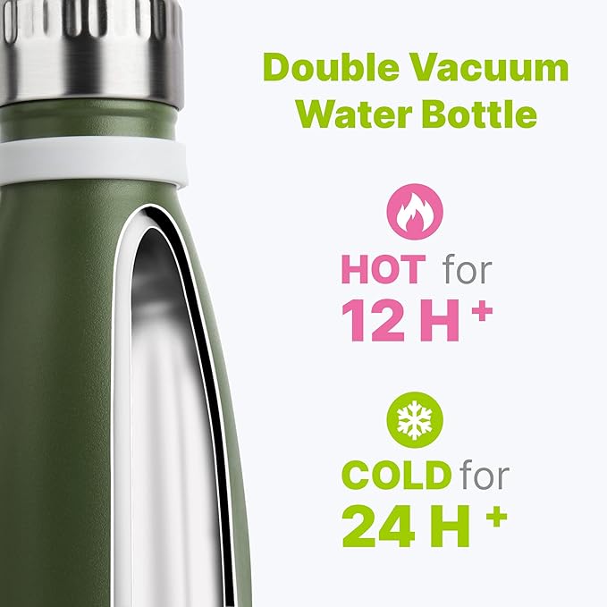 Kids Water Bottle-12 oz Stainless Steel Vacuum Insulated Sports Water Bottle for Back to School- Small Water Bottle for Boys, Leak proof -BPA Free(Grass Green)
