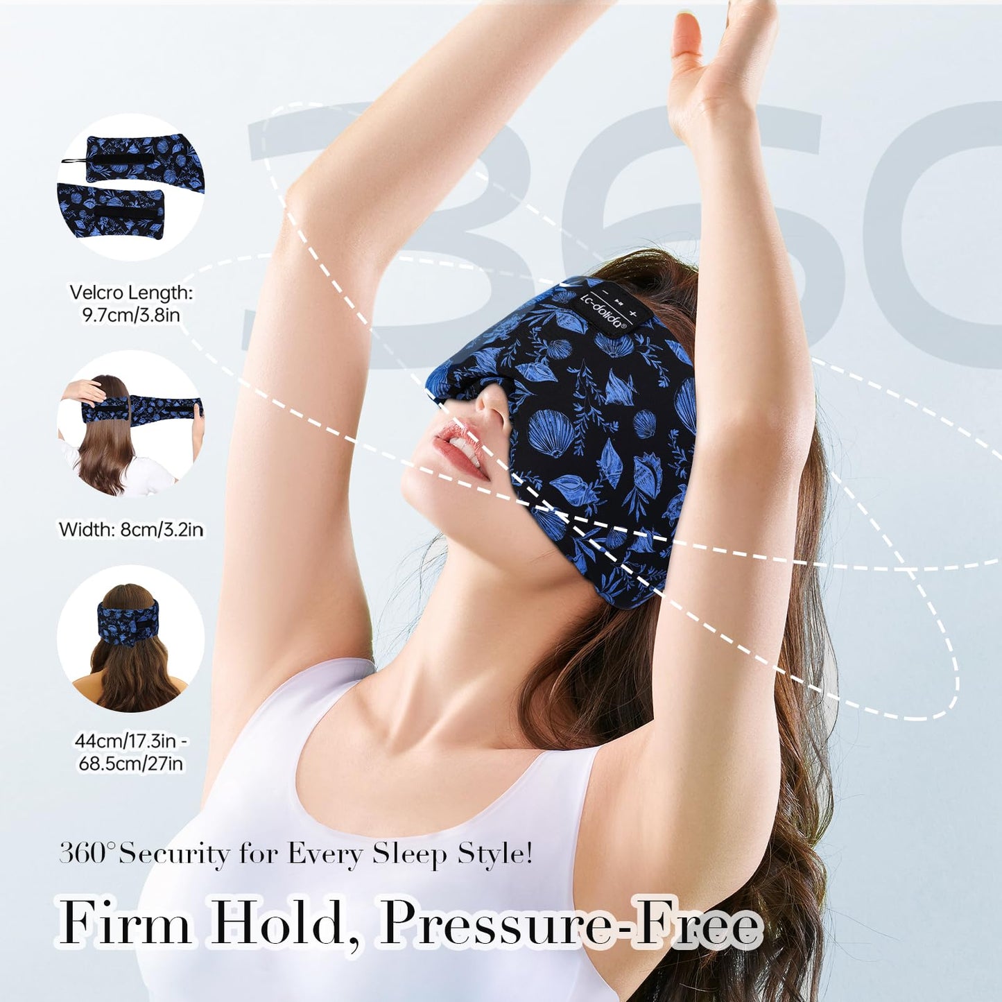 LC-dolida Sleep Mask with Bluetooth Headphones, Extra Large Silk Eye Mask for Sleeping Side Day Sleepers, Sleep Headphones Bluetooth 5.4 for Women Men with Thin Speaker, Blackout, Comfort, Microphone