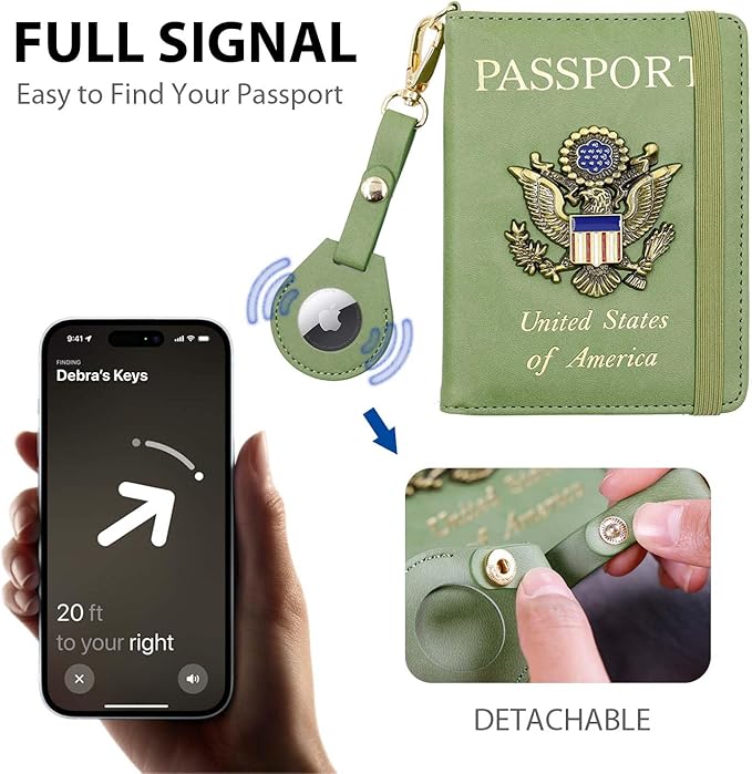 Cnycmy Passport Holder with Airtag slot,Passport-Wallet-Holder for Women,for Family, Rfid Passport Book Card Slot Waterproof, passport holder for travel (moss green1)