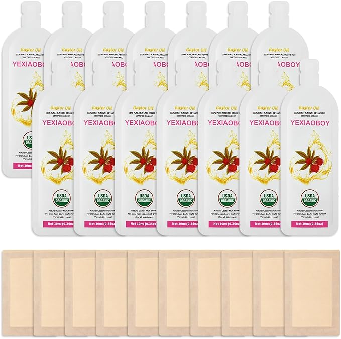 Castor Oil Pack Wrap 11.02 * 6.29in Large Self-Adhesive with 4Oz Organic Castor Oil Cold Pressed USDA Certified