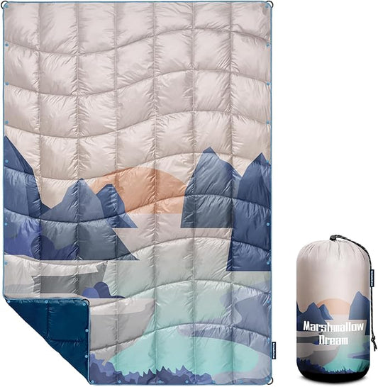 Camping Blanket, Puffy Down Alternative Blanket Lightweight Windproof for Outdoors,Hiking, Backpacking,Beach,Car,Picnic,Stadium