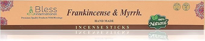 Bless-Frankincense-and-Myrrh 100%-Natural-Handmade-Hand-Dipped-Incense-Sticks Organic-Chemicals-Charcoal-Free Purification-Relaxation-Positivity-Yoga-Meditation Best-Woods-Scent (25 Sticks (1.4 OZ))
