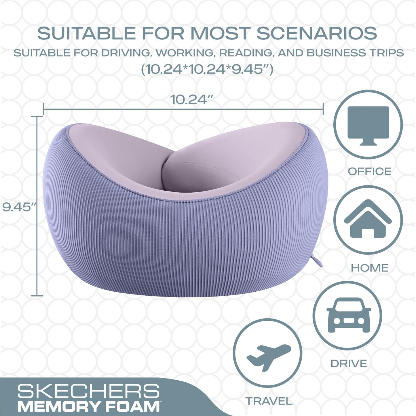 Skechers Memory Foam Neck Pillow, Comfortable & Breathable Travel Pillow,Neck Pillow Airplane for Travel, Car Rides, Home, and Office Use, Ergonomic Design for Men and Women,Purple