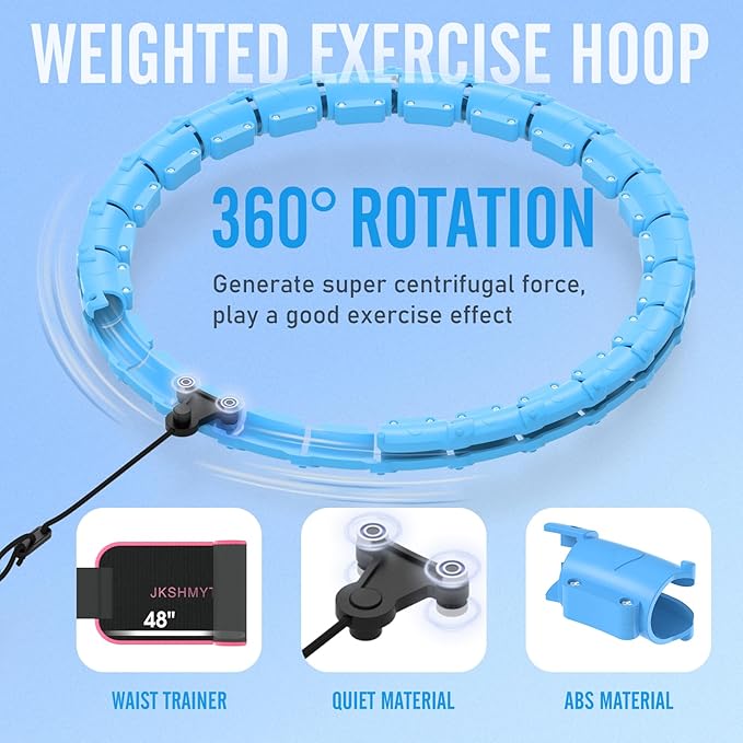 JKSHMYT Smart Weighted Fit Hoop Plus Size for Adults Weight Loss, Hula Circle-2 in 1 Infinity Fitness Hoop, 24 Links Detachable & Size Adjustable, with Waist Trainer for Women