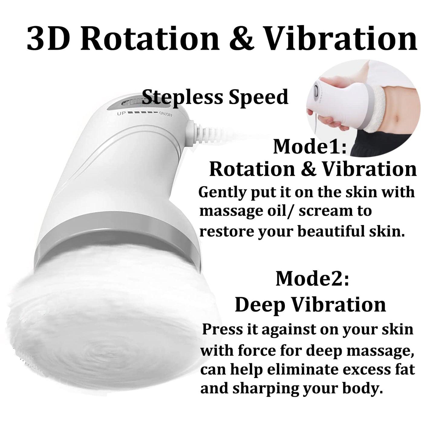 BUSHIPIN Body Sculpting Machine Electric Cellulite Massager 3 Pads, Handheld Full Body Massage Machine for Back/Abdomen/Butt/Leg/Arms Deep Massage Relax with Rotaion Vibration Body SPA (White)