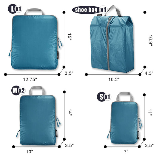 BAGAIL 5 Set Ultralight Compression Packing Cubes Travel Accessories Expandable Packing Organizers(Teal)