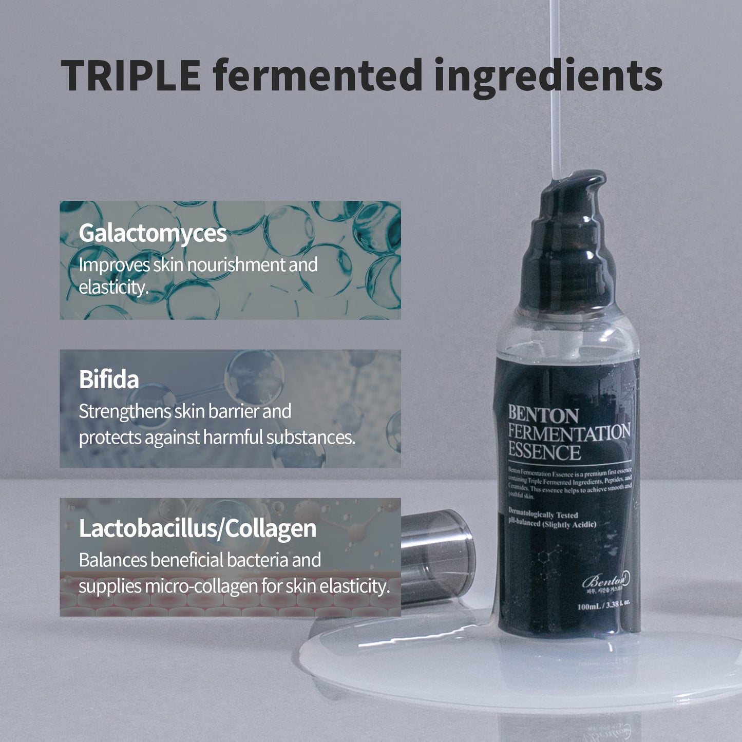 BENTON Fermentation Essence Skin Care 3.38 fl.oz. - Galactomyces & Bifida & Lactobacillus/Collagen, Tone Balancing, Smoothing, Elasticity, Korean Clean Beauty Skin Care