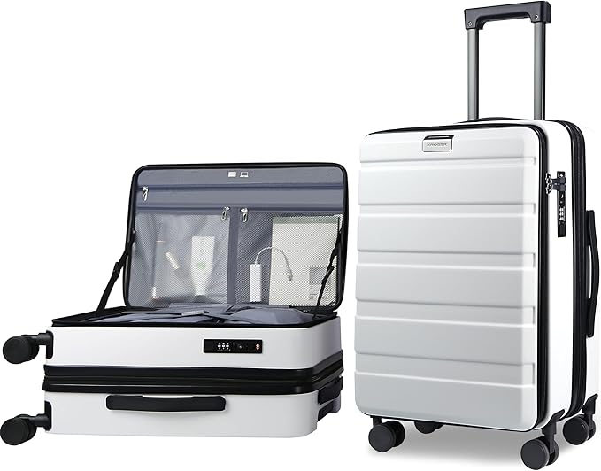 KROSER Carry On Luggage with Spinner Wheels & Built-in TSA Lock, Expandable Top Loading Hard Shell Suitcase Large Capacity Durable Rolling Luggage with USB Port, Carry-On 20-Inch, White