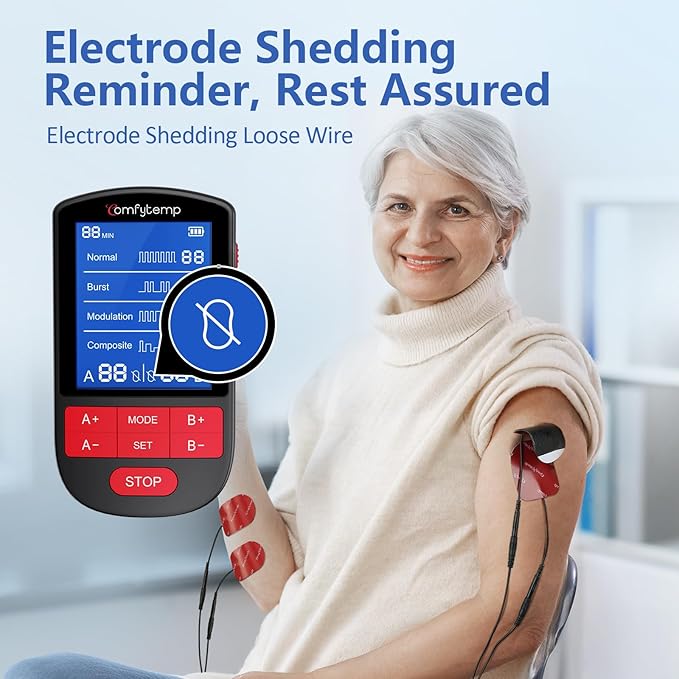 Comfytemp TENS Unit Muscle Stimulator for Back Sciatica Neck Pain Relief, 4 Therapy Waveforms Dual Channel TENS Machine — 30 Modes, Rechargeable Professional Electric Pulse Massager, 10 Electrode pads