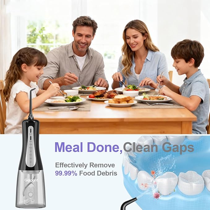 350ML Water Dental Flosser Teeth Pick with Stand Convenient Storage, 5 Modes Portable Cordless Oral Irrigator, Electric Rechargeable IPX7 Waterproof for Home Travel Teeth Cleaning(Black)