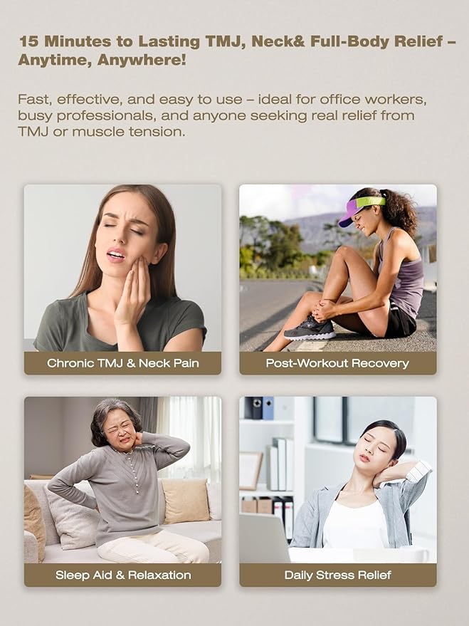 Jaw & Neck Massager for Pain Relief Deep Tissue, Best TMJ Relief Products Jaw, Heated SoothingPulse Massager with Light & Vibration for Jaw, Neck, Shoulder & Full Body Muscle Tension